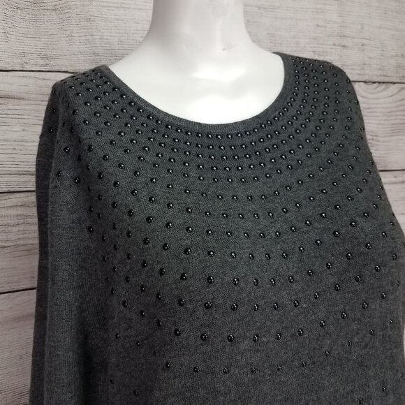 Ann Taylor M 3/4 Sleeves Knit Sweater Dress Embellished Gray - Picture 3 of 9